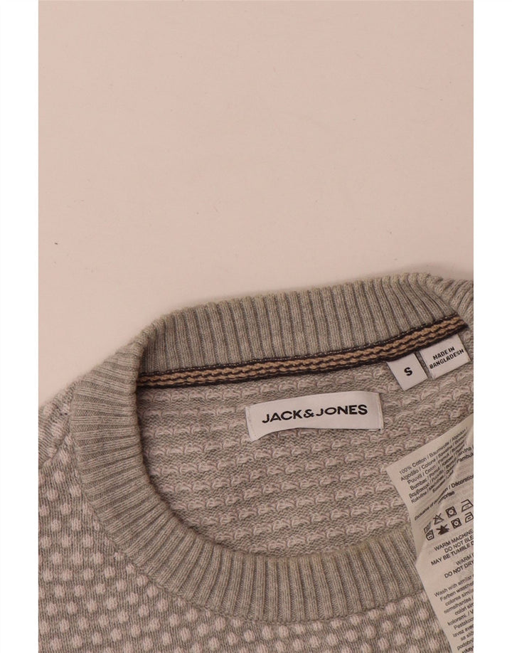 Мужской джемпер с круглым вырезом Jack & Jones, маленький серый хлопковый пятнистый свитер