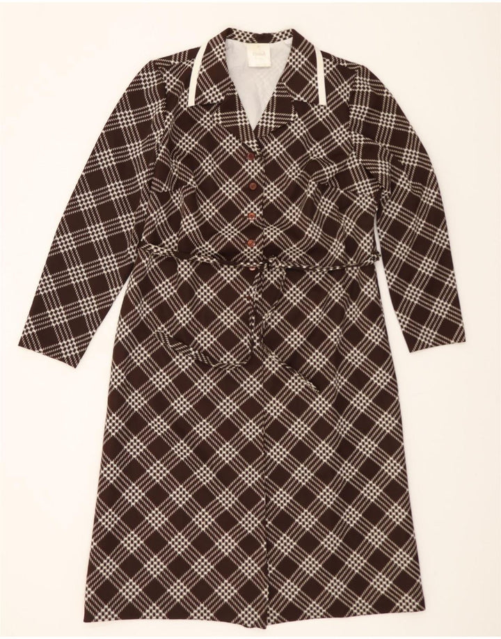 DIOLEN Womens Long Sleeve Basic Dress EU 48 2XL Brown Check Polyester Vintage Diolen and Second-Hand Diolen from Messina Hembry 