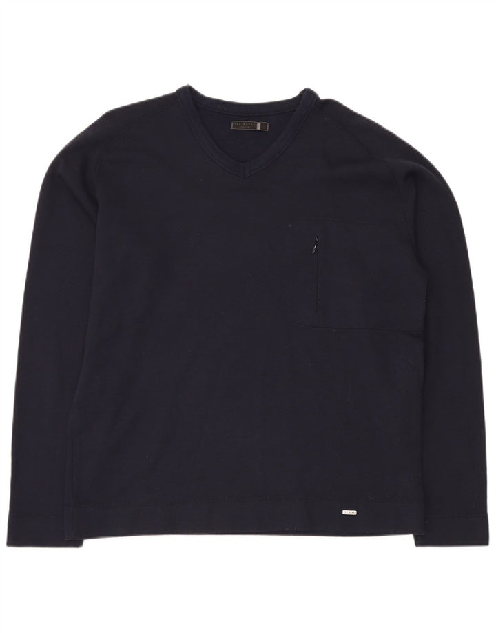 Мужской джемпер с v-образным вырезом TED BAKER, размер 5 XL, темно-синий, хлопок