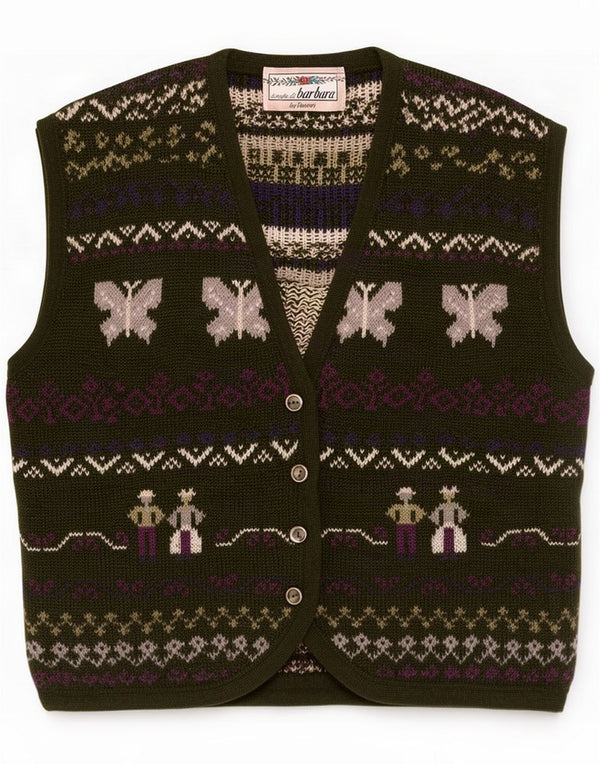 Pancari Womens Sleeveless Cardigan Sweater UK 14 Medium Green Fair Isle