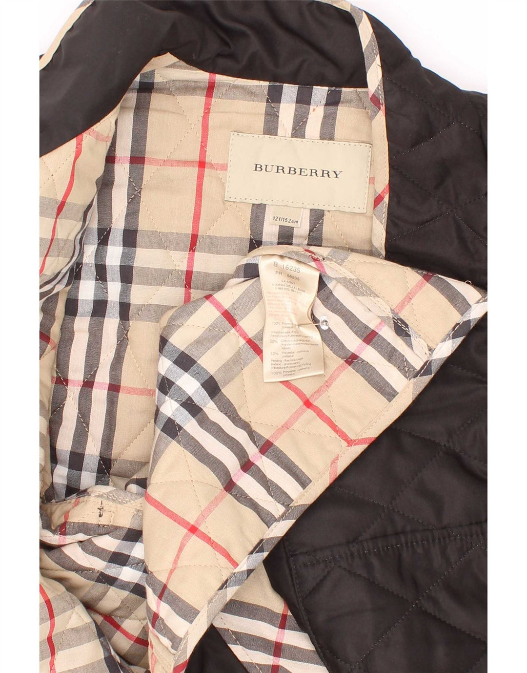 Стеганая куртка Burberry для девочек 11-12 лет, черный полиэстер