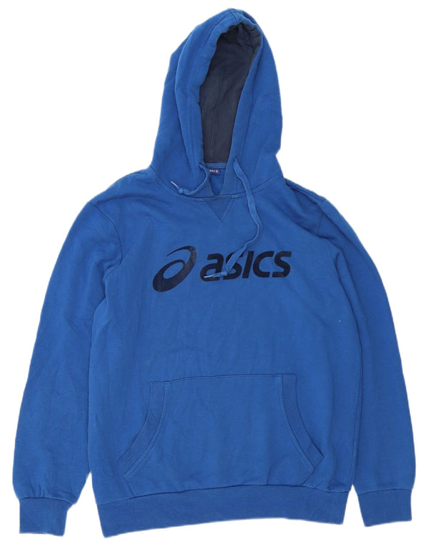 Мужской джемпер с капюшоном Asics, синий, хлопковый, с рисунком