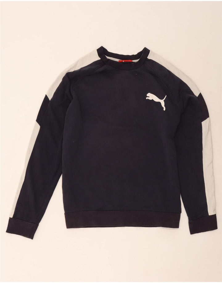 Мужской свитшот Puma, большой хлопковый джемпер темно-синего цвета с цветными блоками