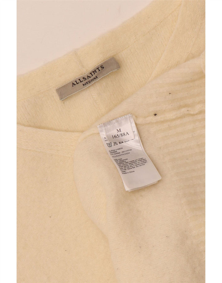 Женский свободный джемпер с v-образным вырезом All Saints, Великобритания, 14, средний, бежевый, шерсть