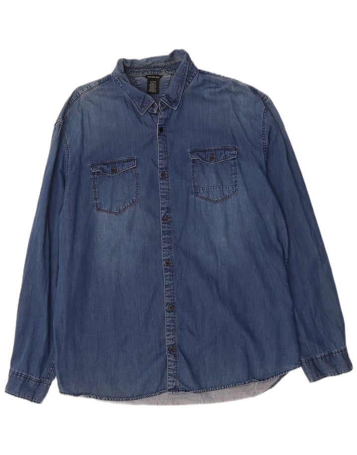 Мужская джинсовая рубашка CALVIN KLEIN JEANS XL, синяя, хлопок