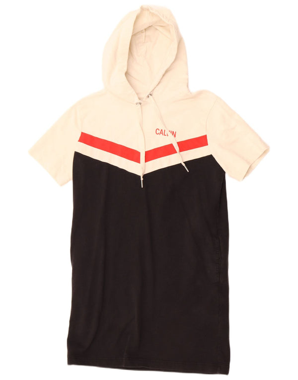 Calvin Klein Jeans Womens Hooded T-Shirt Dress UK 4 XS Black Colourblock