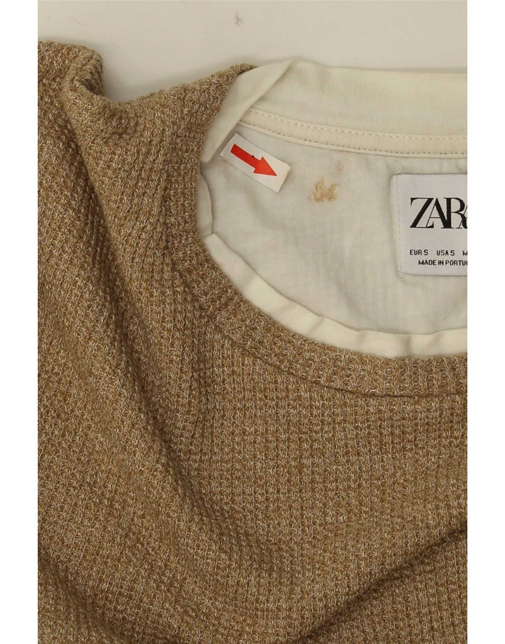 Мужской топ Zara с длинным рукавом, маленький, бежевый, хлопок