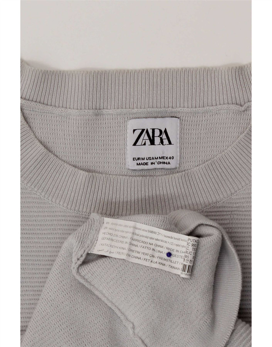 Мужской джемпер с круглым вырезом Zara, хлопковый свитер среднего серого цвета