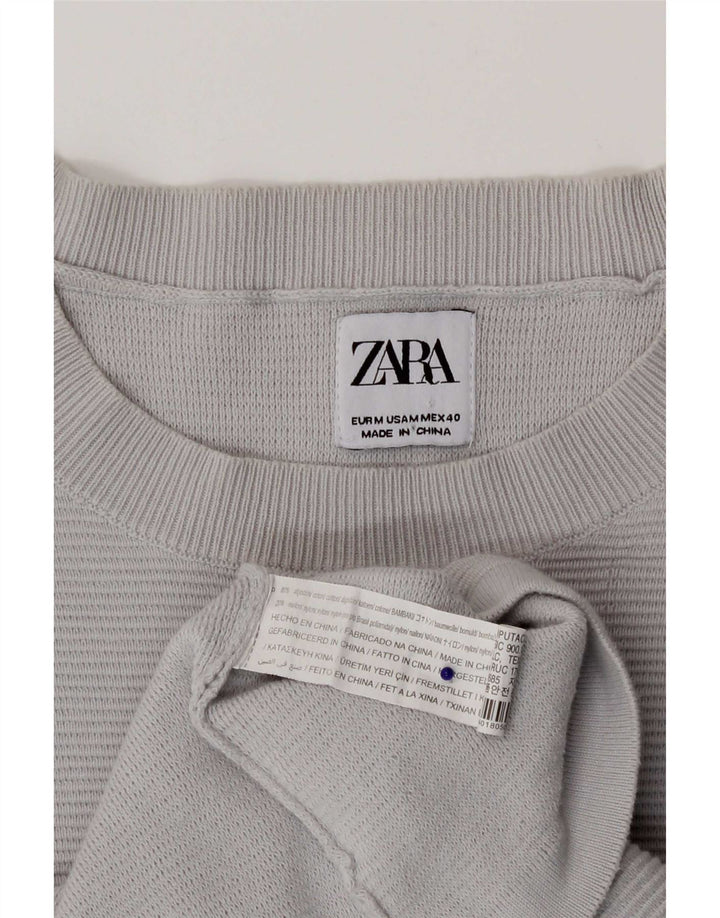 Мужской джемпер с круглым вырезом Zara, хлопковый свитер среднего серого цвета