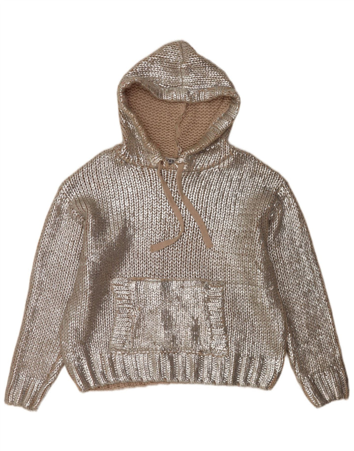 Женский свободный джемпер с капюшоном Zara UK 14, средний серебристый акрил