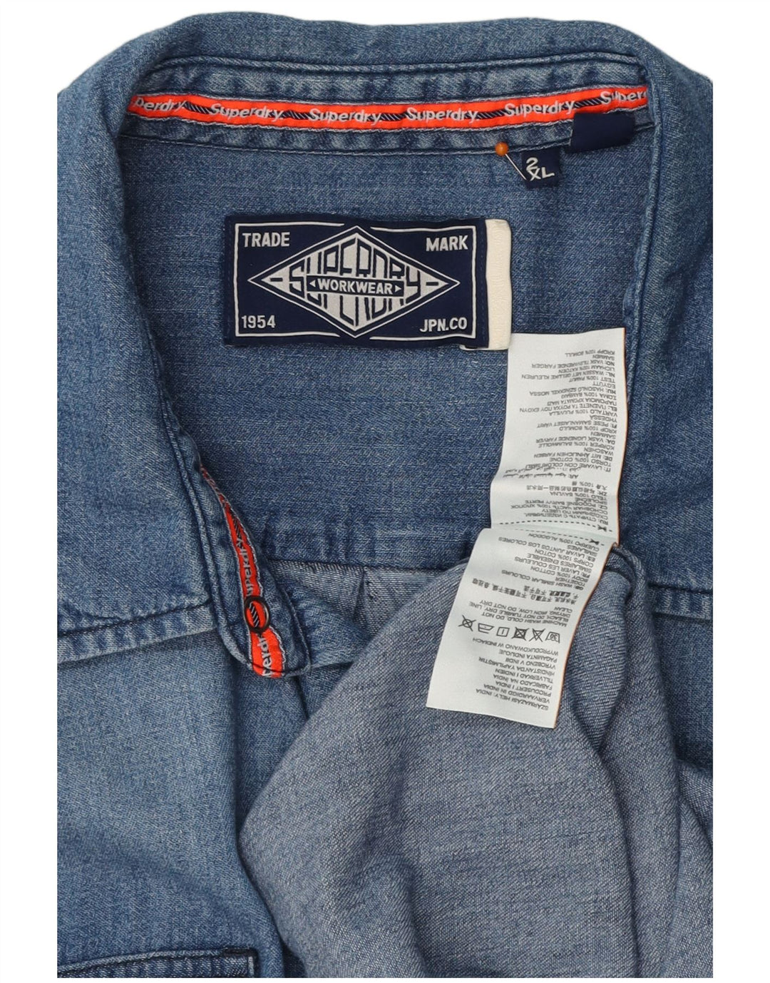 SUPERDRY Мужская джинсовая рубашка 2XL Синяя Хлопок