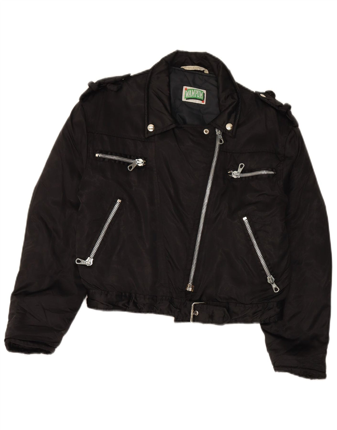 Женская байкерская куртка WAMPUM большого размера UK 10, маленькая, черный нейлон