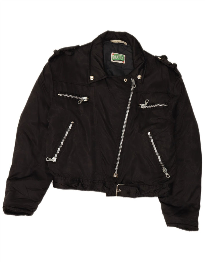 Женская байкерская куртка WAMPUM большого размера UK 10, маленькая, черный нейлон