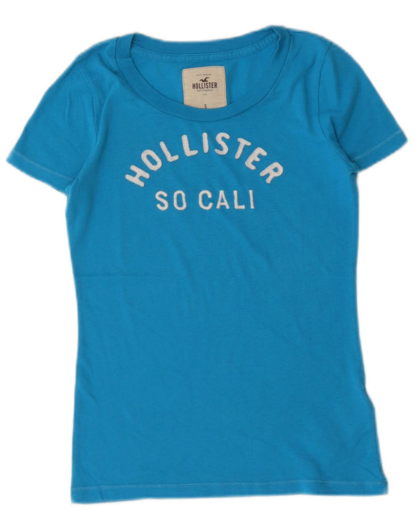 Женская футболка с рисунком Hollister Top UK 8, маленький синий хлопок