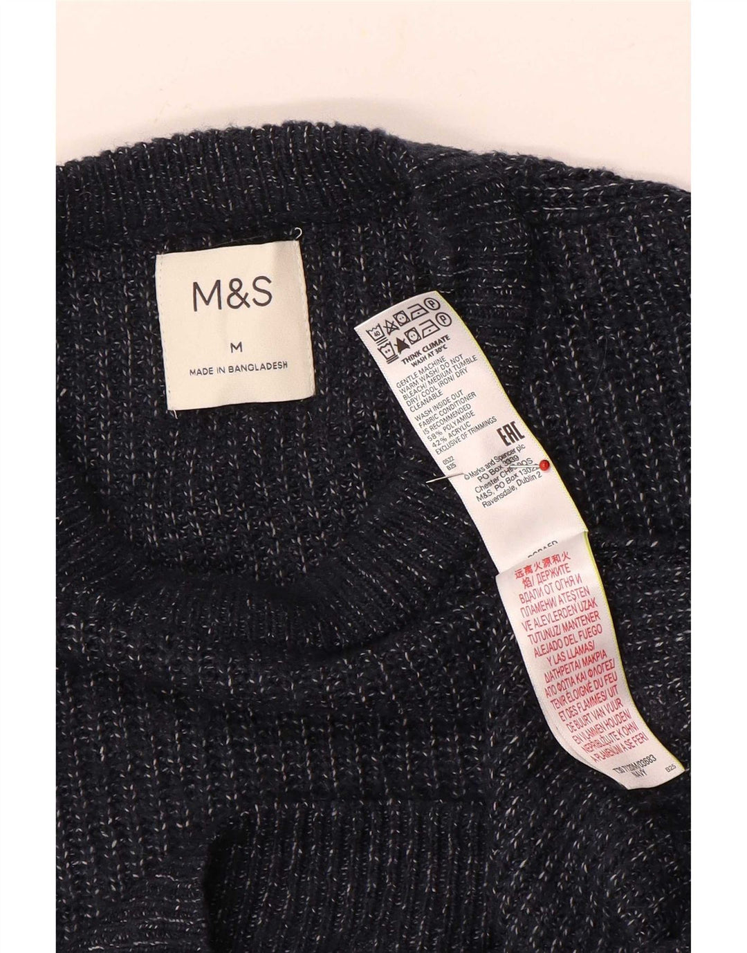 Мужской джемпер с круглым вырезом Marks & Spencer, средний темно-синий в крапинку