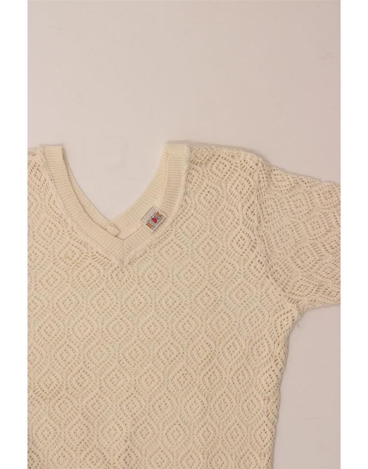 REDOK Womens See Through V-Neck Jumper Sweater UK 16 Large Off White Vintage Redok and Second-Hand Redok from Messina Hembry 