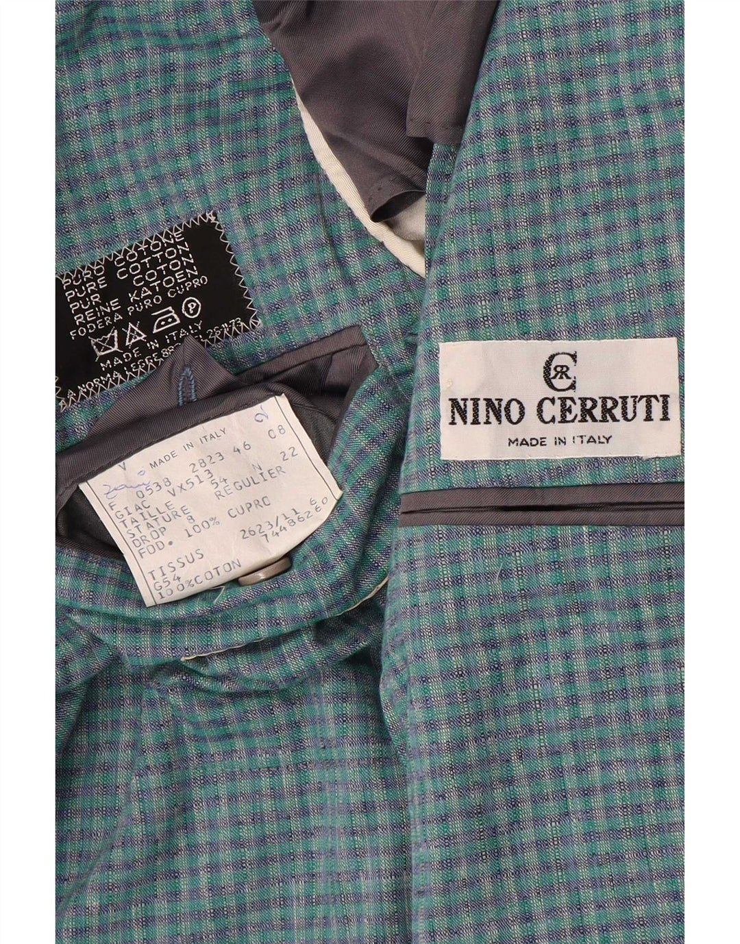 Nino Cerruti Мужской пиджак на 2 пуговицах IT 54 2XL Синий клетчатый хлопок