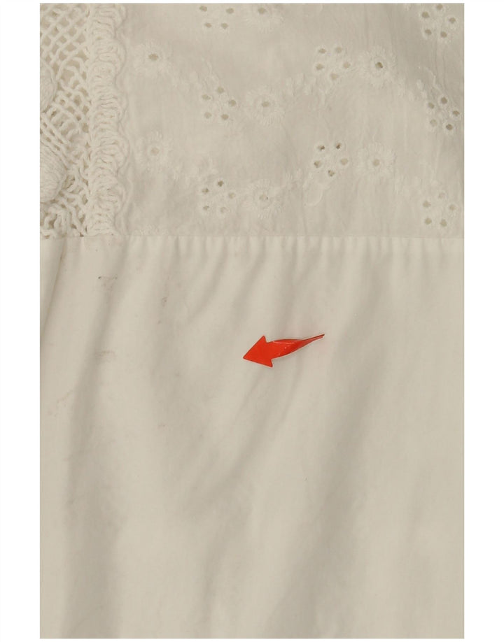 ВИНТАЖНАЯ женская блузка-рубашка с рукавом 3/4, Великобритания 14, средний белый цветочный хлопок