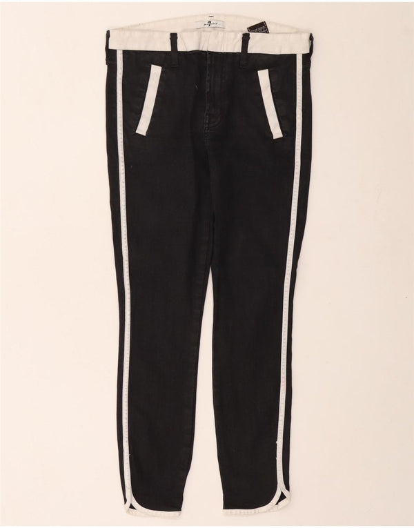 Женские укороченные джинсы скинни 7 For All Mankind W27 L25, черный хлопок с цветными блоками