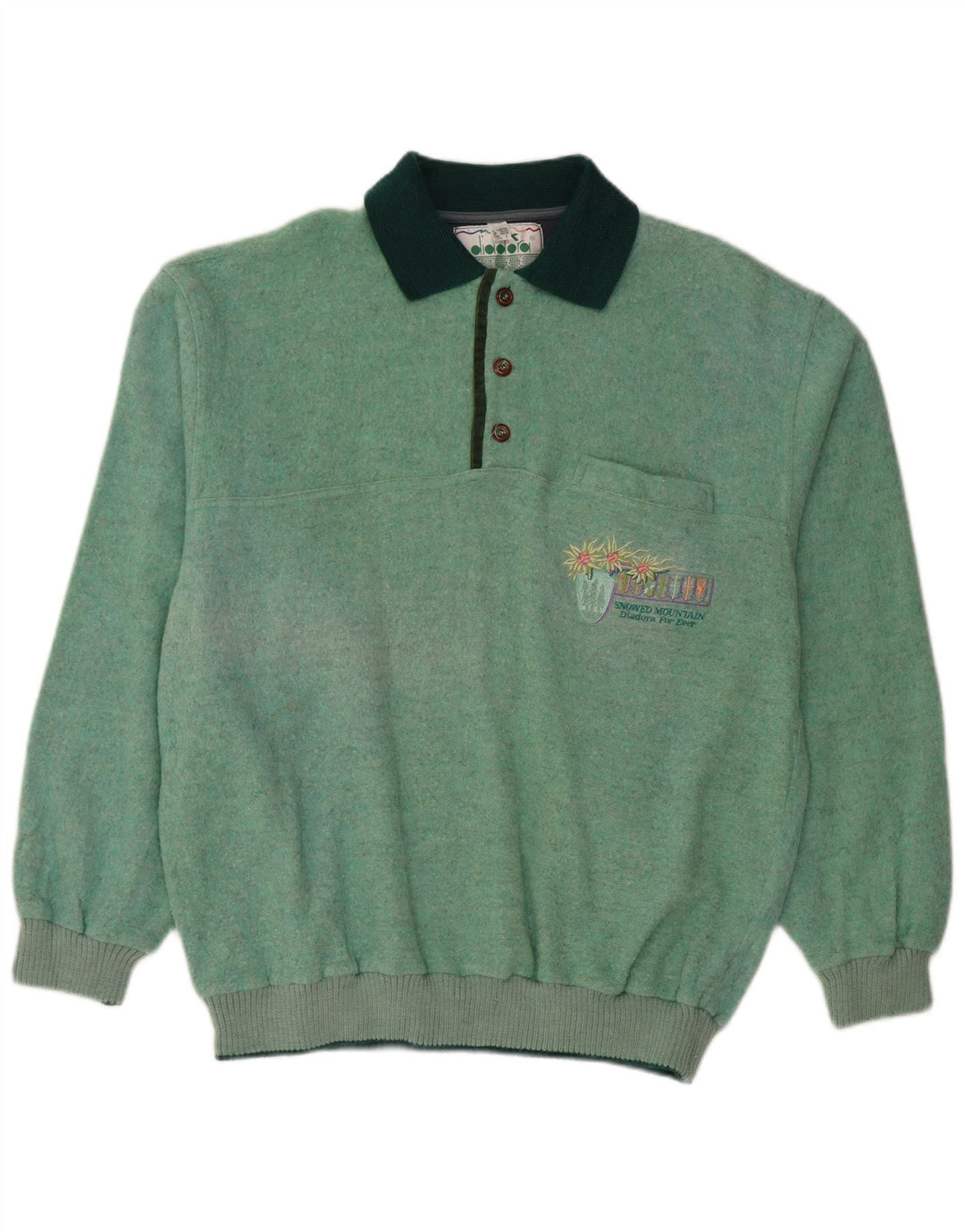 Мужской джемпер с воротником поло DIADORA, большой зеленый шерстяной свитер