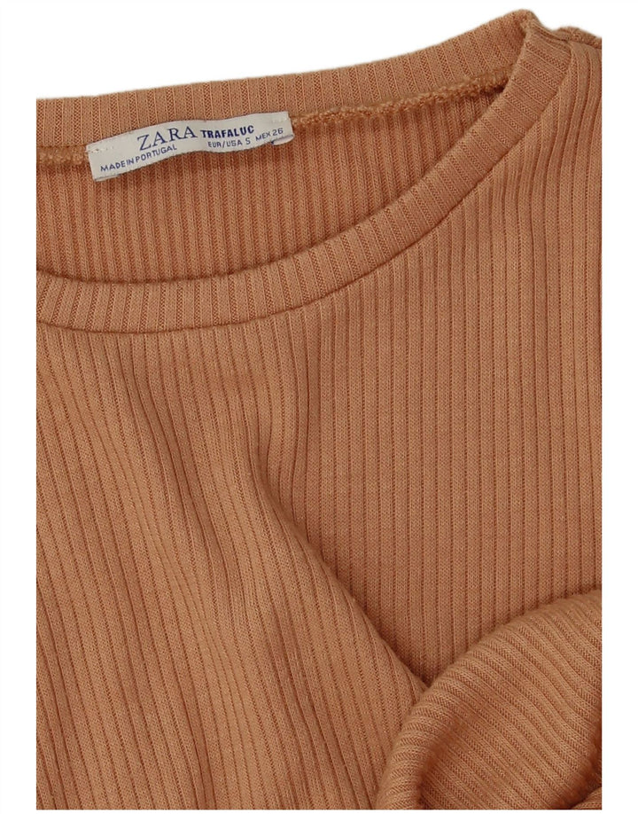 Женская укороченная футболка Zara UK 10, маленький коричневый полиэстер
