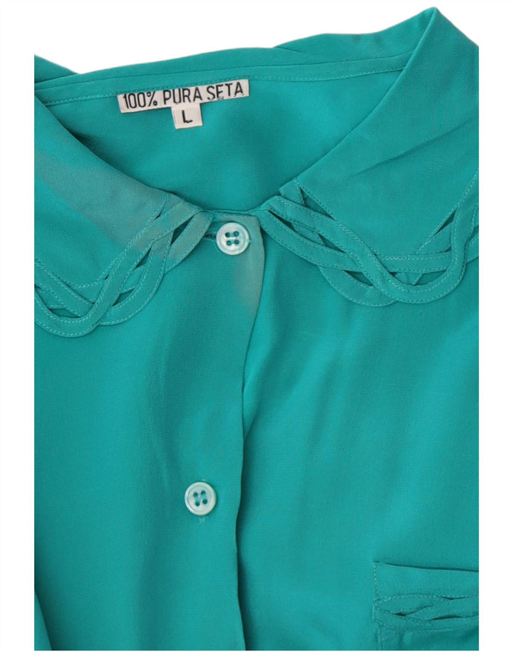 Винтажная женская блузка-рубашка UK 16, большая зеленая шелковая