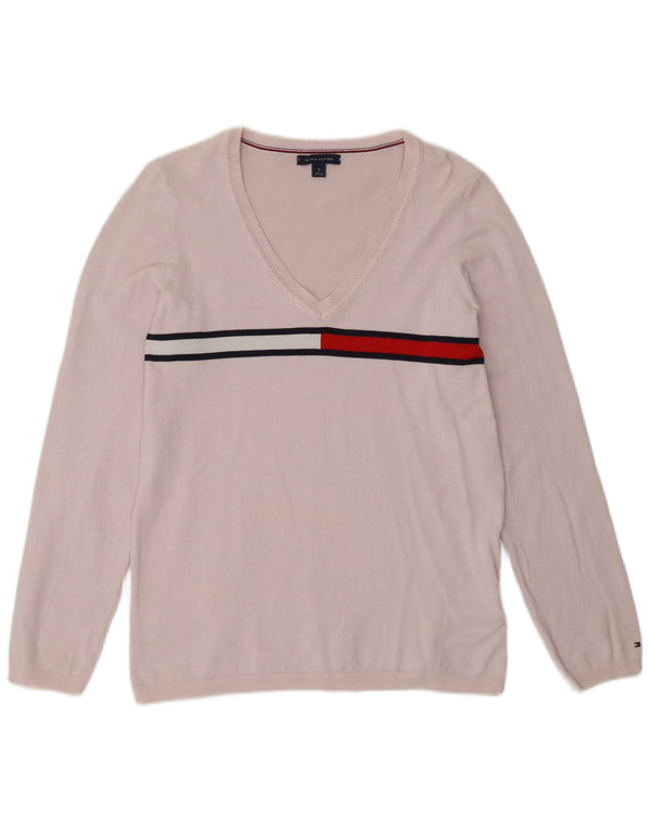 Женский джемпер с v-образным вырезом Tommy Hilfiger UK 14, средний розовый с цветными блоками