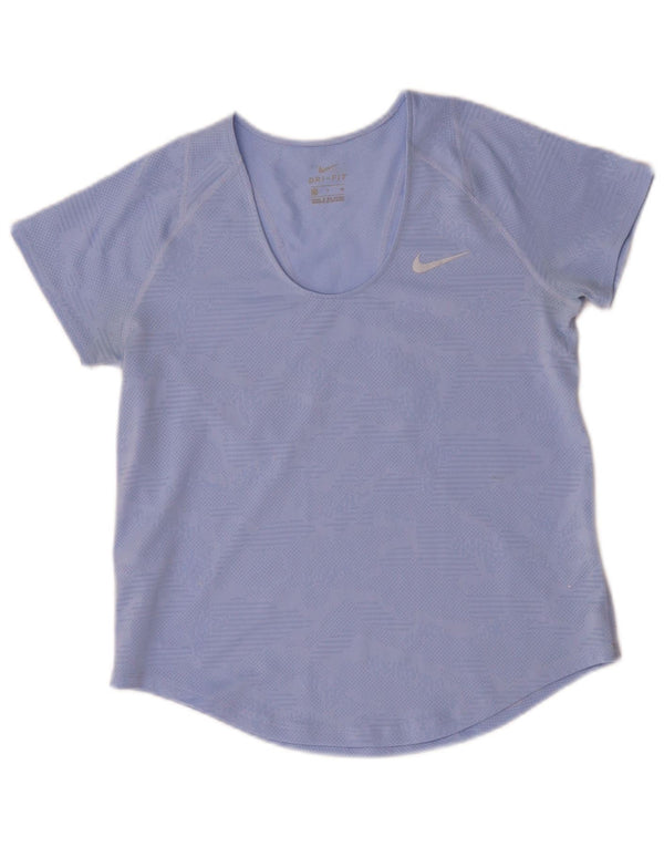 Nike Womens Dri Fit T-Shirt Top UK 10 Small Blue Geometric