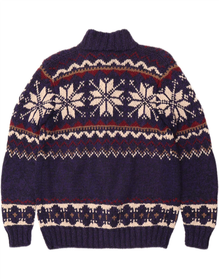 Винтажный мужской кардиган-свитер среднего синего цвета Fair Isle