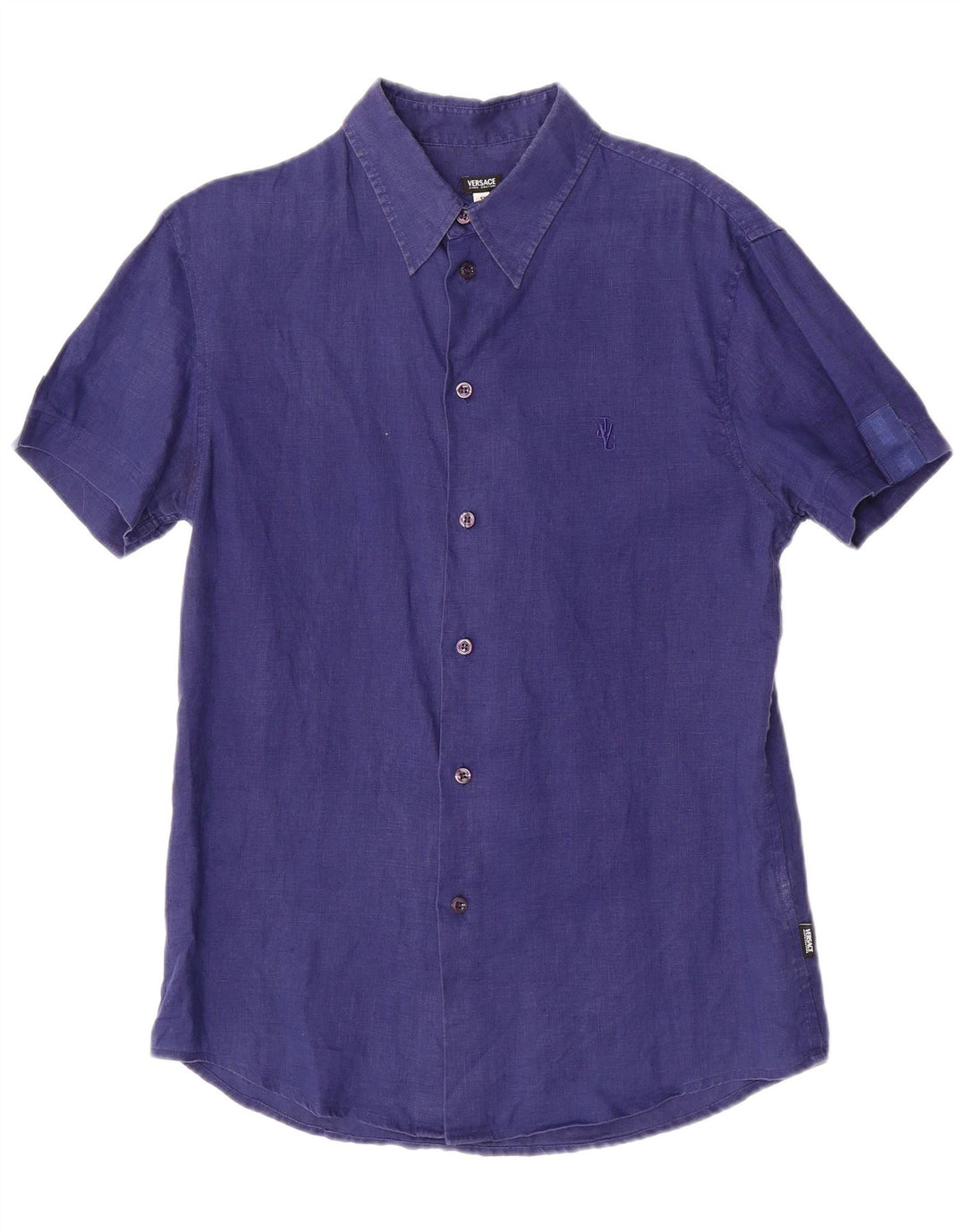 Versace Мужская рубашка с коротким рукавом, маленькая, темно-синяя, льняная