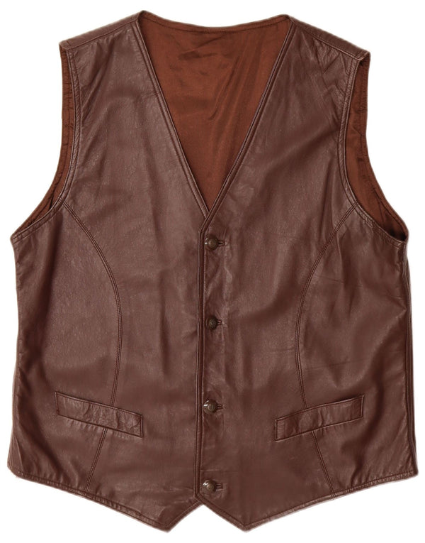 Vintage Mens Leather Waistcoat Large Brown Leather