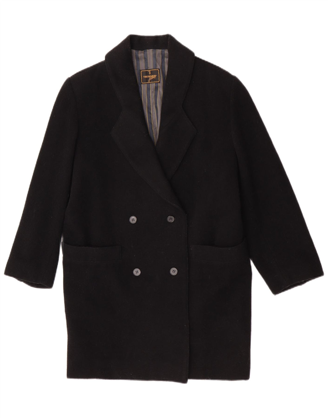 Trussardi Jeans Женское двубортное пальто IT 42 Medium Black из натуральной шерсти