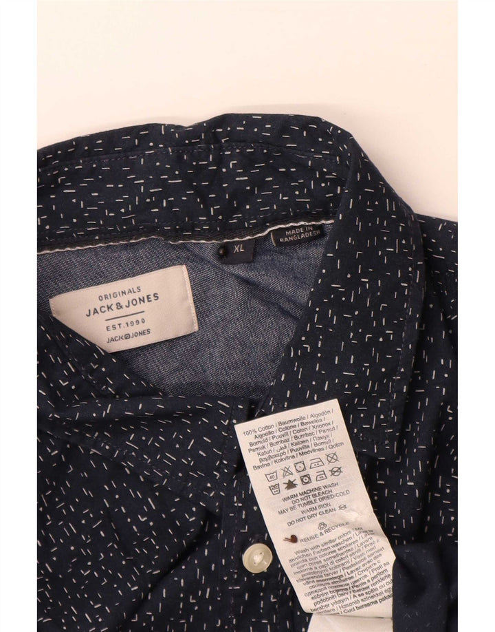 Мужская рубашка Jack & Jones XL, темно-синяя, хлопковая в крапинку