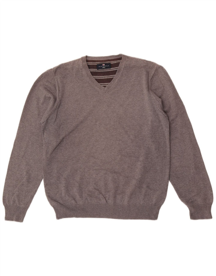 Мужской джемпер с v-образным вырезом Mark & Spencer Blue Harbour, хлопковый средний серый цвет