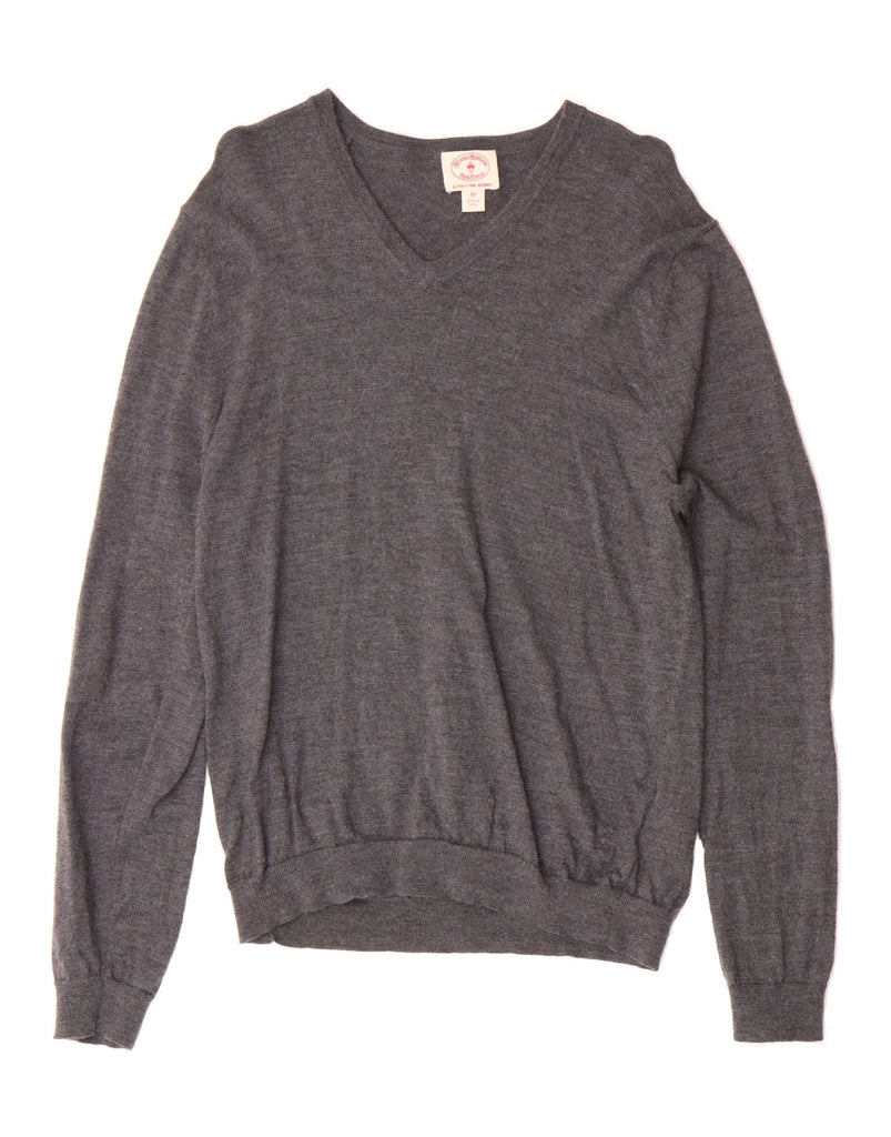 BROOKS BROTHERS Womens V-Neck Jumper Sweater UK 14 Medium Grey Merino Wool Vintage Brooks Brothers and Second-Hand Brooks Brothers from Messina Hembry 