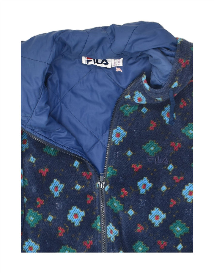 FILA Womens Hooded Padded Jacket IT 46 Large Navy Blue Geometric | Vintage Fila | Thrift | Second-Hand Fila | Used Clothing | Messina Hembry 