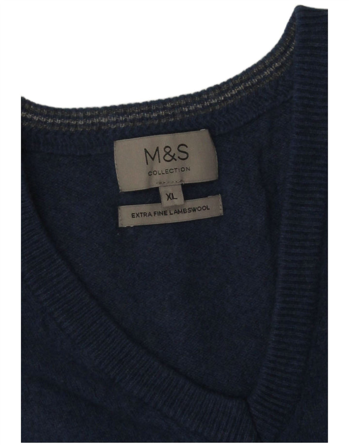 Мужской джемпер с v-образным вырезом Marks & Spencer XL, синий шерсть