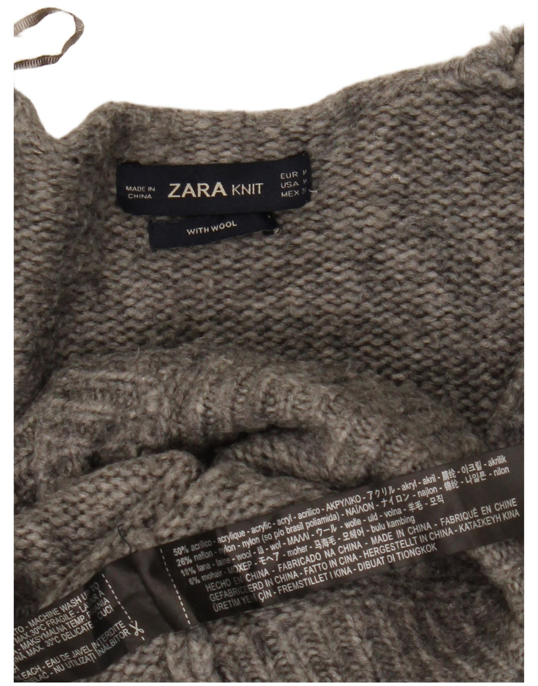 Женский кардиган Zara UK 14, средний серый акрил в крапинку
