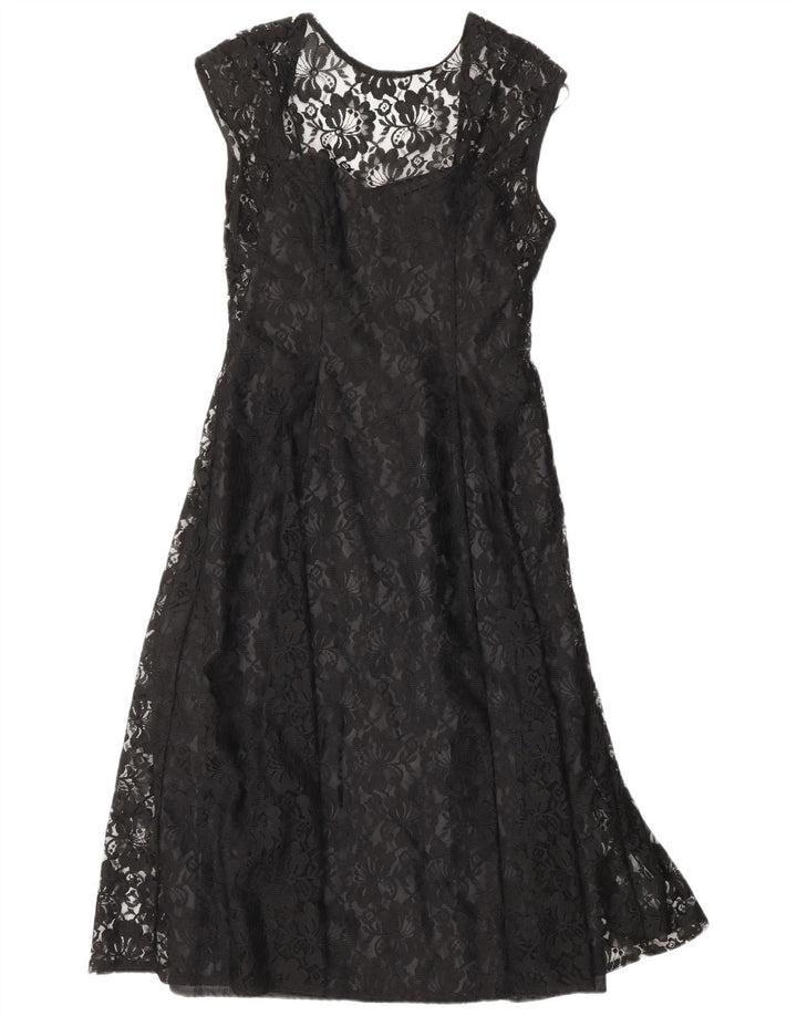 CLASSIC Женское платье А-силуэта UK 12, средний черный цветочный нейлон