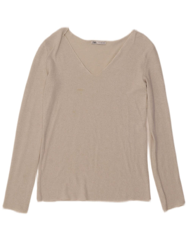Женский топ Zara с длинным рукавом UK 10, маленький белый