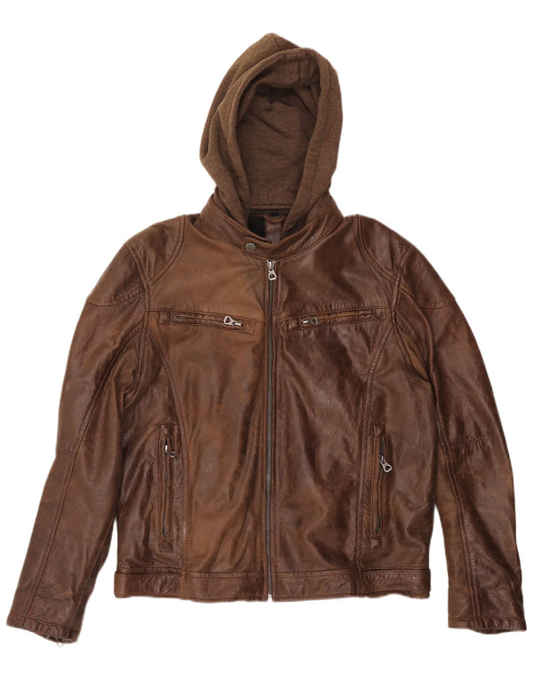 Женская кожаная куртка оверсайз с капюшоном GIPSY UK 20 2XL Коричневая кожа