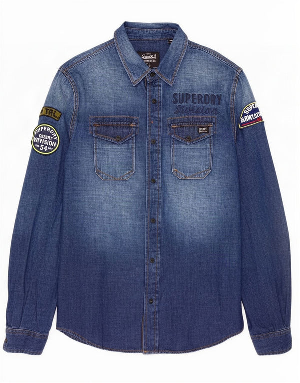 Мужская джинсовая рубашка Superdry, маленькая синяя, хлопок