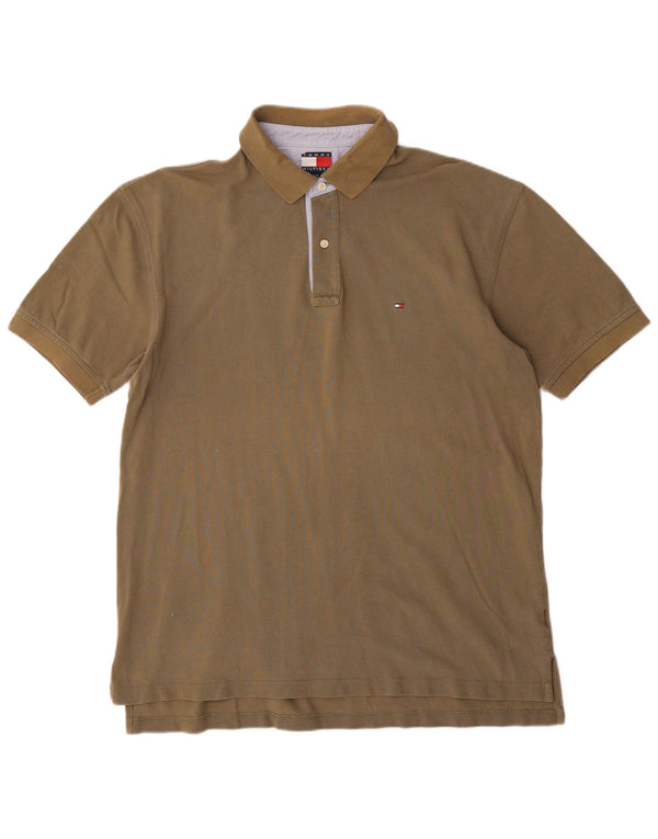 TOMMY HILFIGER Mens Polo Shirt Large Khaki Cotton