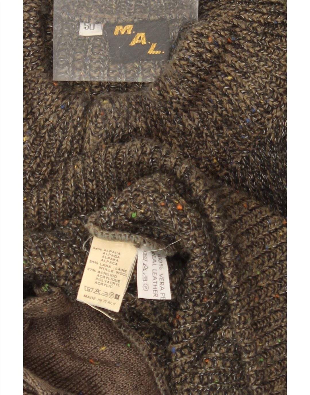 VINTAGE Мужской свитер-кардиган свободного кроя IT 50 Средний хаки в крапинку