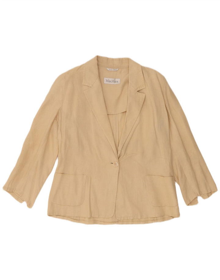 Женский пиджак на 1 пуговице Max Mara UK 16, большой бежевый