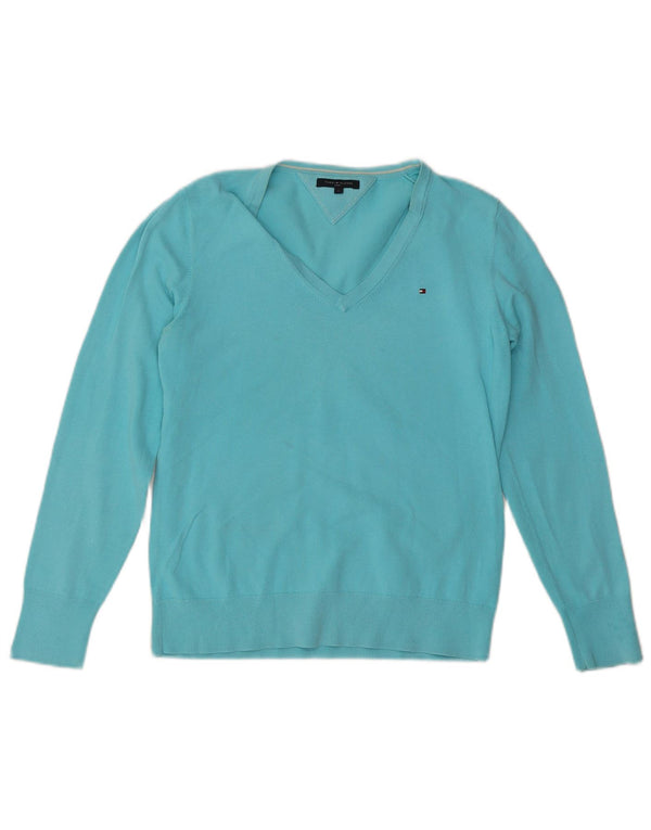 Женский джемпер с v-образным вырезом TOMMY HILFIGER UK 14, большой синий хлопок