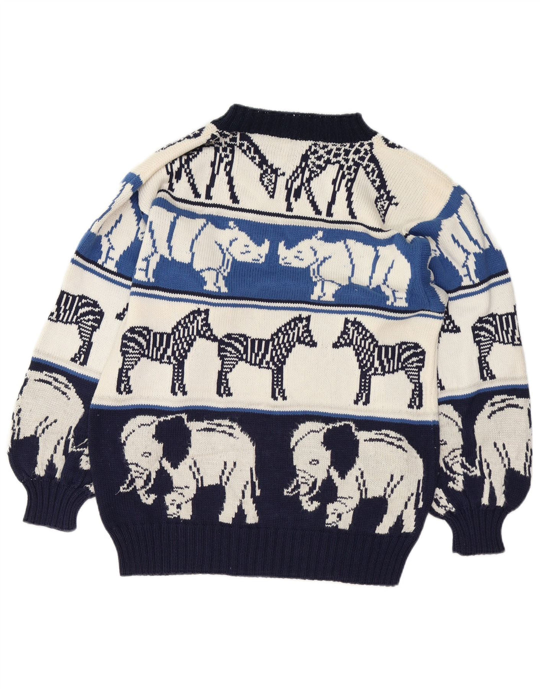 ВИНТАЖНЫЙ женский джемпер с круглым вырезом, Великобритания, 18 XL, темно-синий с животным принтом