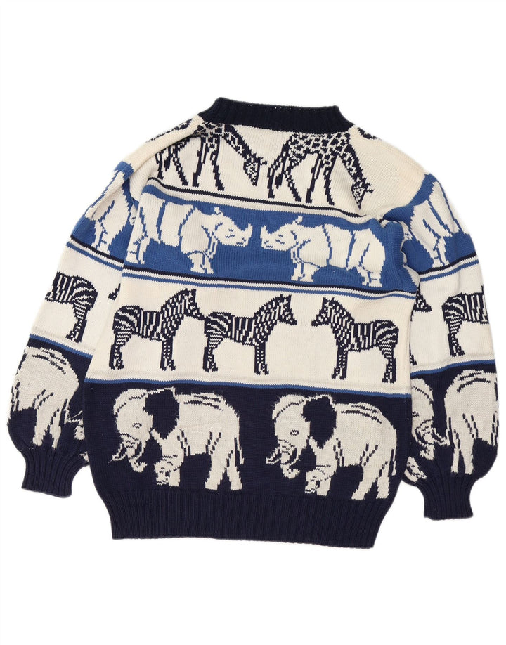 ВИНТАЖНЫЙ женский джемпер с круглым вырезом, Великобритания, 18 XL, темно-синий с животным принтом