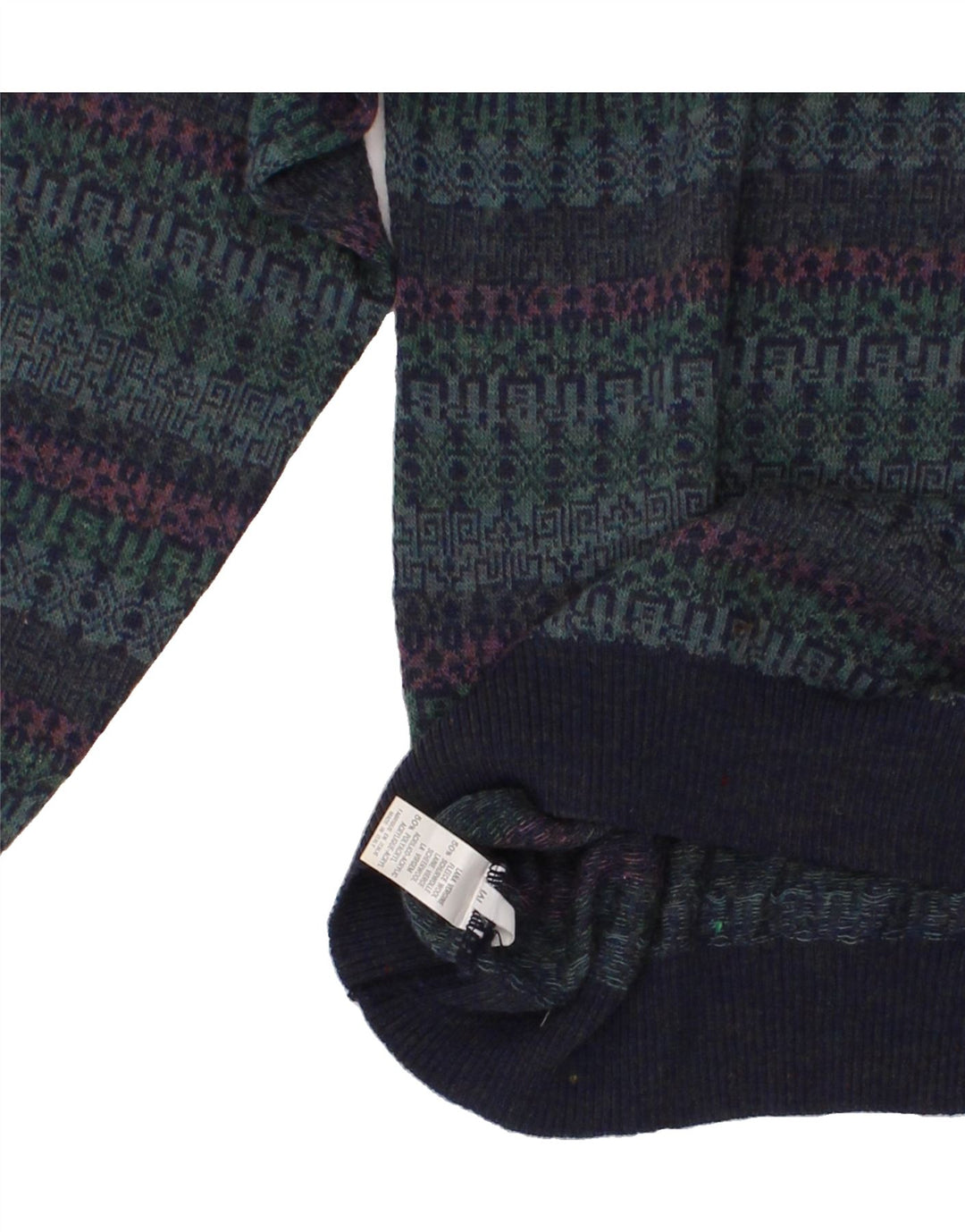 RODES Womens Roll Neck Jumper Sweater UK 14 Medium Green Geometric Wool Vintage Rodes and Second-Hand Rodes from Messina Hembry 