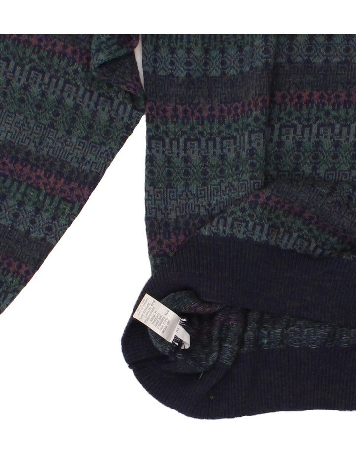 RODES Womens Roll Neck Jumper Sweater UK 14 Medium Green Geometric Wool Vintage Rodes and Second-Hand Rodes from Messina Hembry 